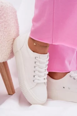 Big Star Shoes Trampki Damskie Big Star|Trampki Damskie Niskie*Materiałowe Trampki Damskie Big Star RR274405 Białe Biały