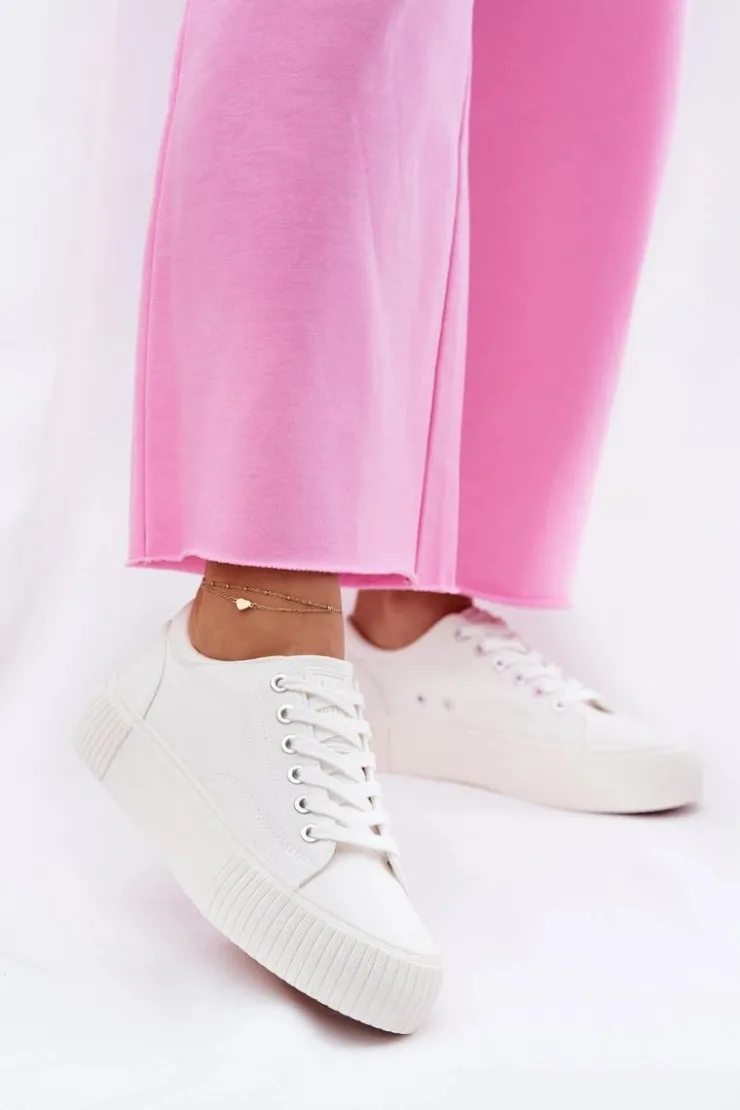 Big Star Shoes Trampki Damskie Big Star|Trampki Damskie Niskie*Materiałowe Trampki Damskie Big Star RR274405 Białe Biały