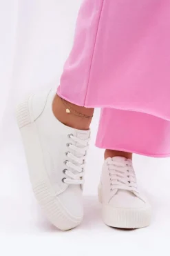 Big Star Shoes Trampki Damskie Big Star|Trampki Damskie Niskie*Materiałowe Trampki Damskie Big Star RR274405 Białe Biały