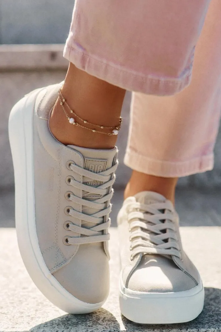 Big Star Shoes Trampki Damskie Big Star|Trampki Damskie Niskie*Materiałowe Trampki Damskie Na Platformie Big Star RR274465 Beżowe