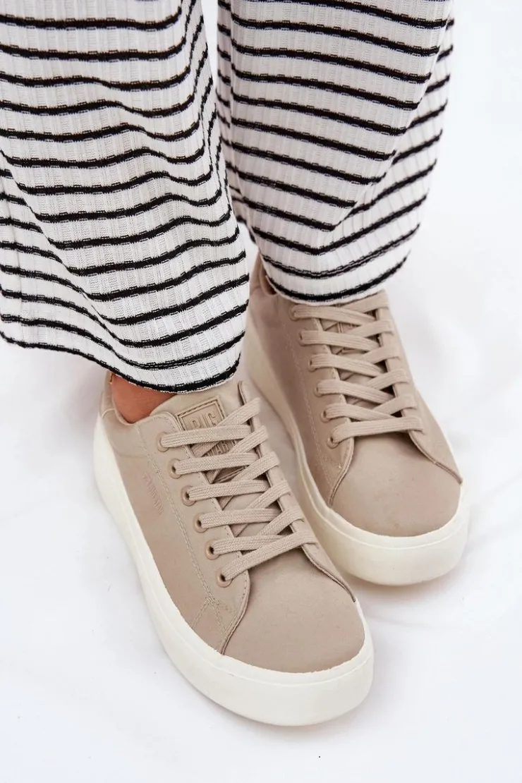 Big Star Shoes Trampki Damskie Big Star|Trampki Damskie Niskie*Materiałowe Trampki Damskie Na Platformie Big Star RR274465 Beżowe