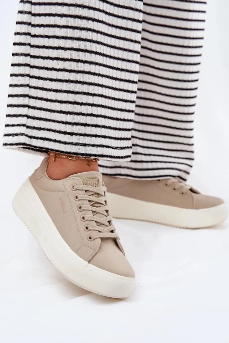 Big Star Shoes Trampki Damskie Big Star|Trampki Damskie Niskie*Materiałowe Trampki Damskie Na Platformie Big Star RR274465 Beżowe