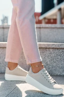 Big Star Shoes Trampki Damskie Big Star|Trampki Damskie Niskie*Materiałowe Trampki Damskie Na Platformie Big Star RR274465 Beżowe