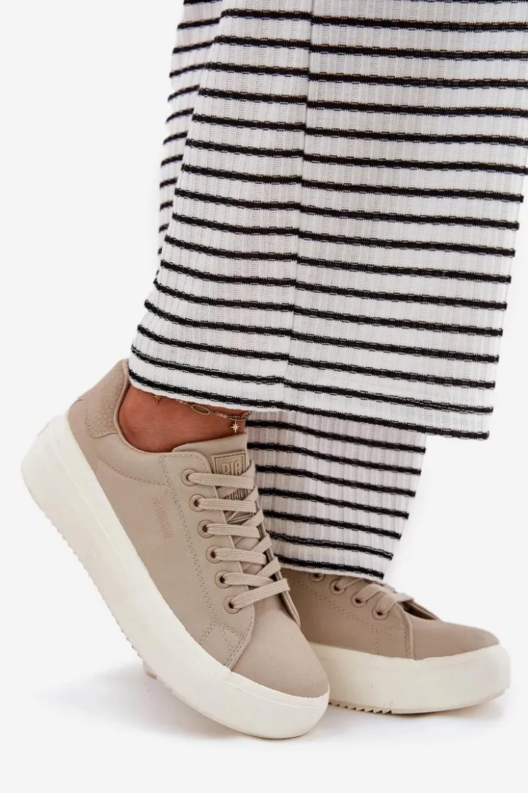 Big Star Shoes Trampki Damskie Big Star|Trampki Damskie Niskie*Materiałowe Trampki Damskie Na Platformie Big Star RR274465 Beżowe