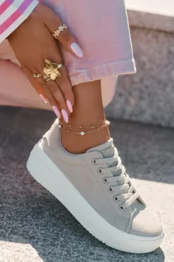 Big Star Shoes Trampki Damskie Big Star|Trampki Damskie Niskie*Materiałowe Trampki Damskie Na Platformie Big Star RR274465 Beżowe