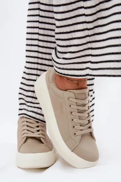 Big Star Shoes Trampki Damskie Big Star|Trampki Damskie Niskie*Materiałowe Trampki Damskie Na Platformie Big Star RR274465 Beżowe