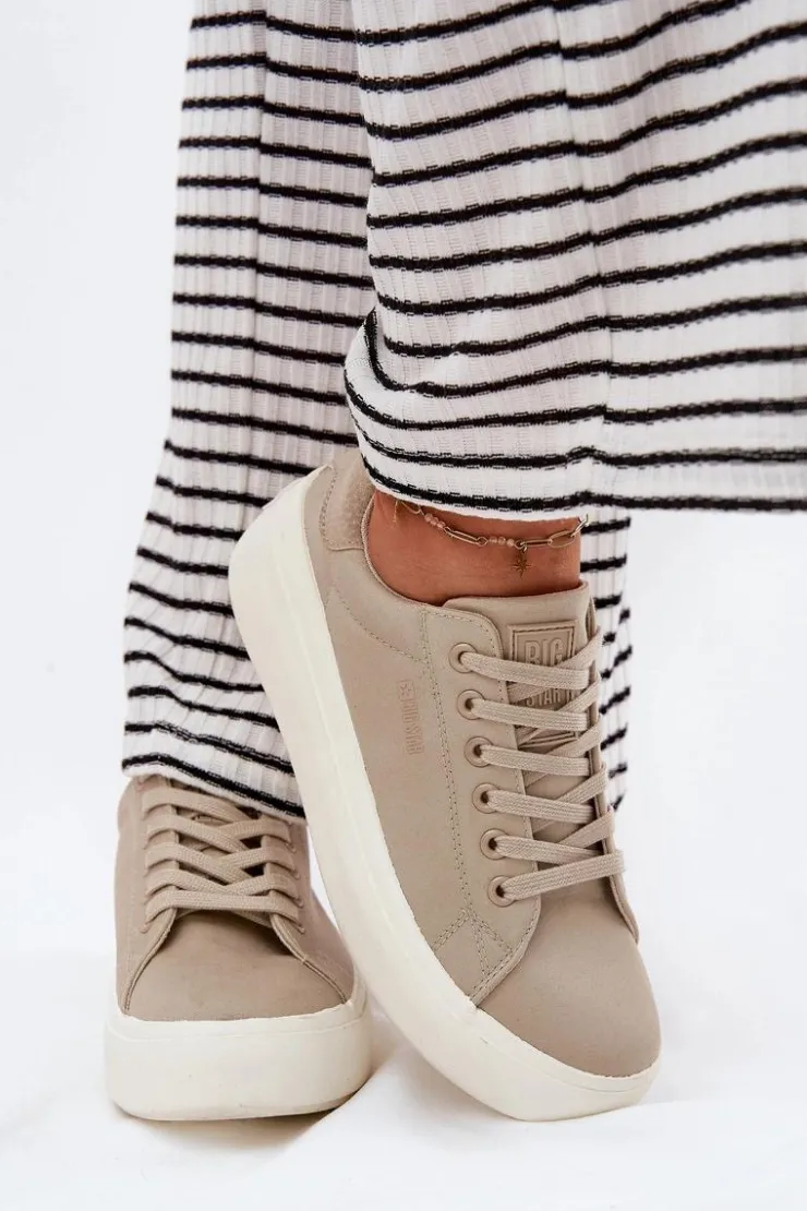 Big Star Shoes Trampki Damskie Big Star|Trampki Damskie Niskie*Materiałowe Trampki Damskie Na Platformie Big Star RR274465 Beżowe