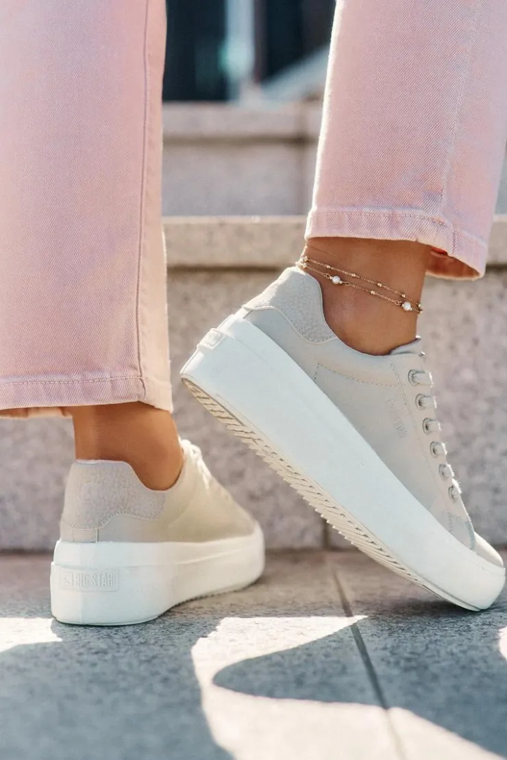 Big Star Shoes Trampki Damskie Big Star|Trampki Damskie Niskie*Materiałowe Trampki Damskie Na Platformie Big Star RR274465 Beżowe