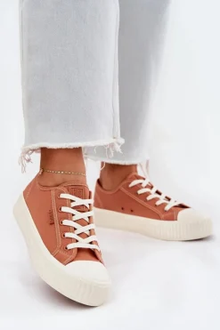 Outlet Big Star Shoes Materiałowe Trampki Damskie Na Platformie Big Star RR274778 Pomarańczowe Pomarańczowy