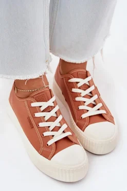 Outlet Big Star Shoes Materiałowe Trampki Damskie Na Platformie Big Star RR274778 Pomarańczowe Pomarańczowy