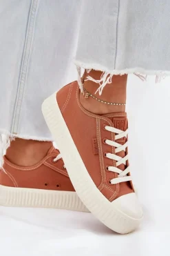 Outlet Big Star Shoes Materiałowe Trampki Damskie Na Platformie Big Star RR274778 Pomarańczowe Pomarańczowy