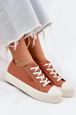 Outlet Big Star Shoes Materiałowe Trampki Damskie Na Platformie Big Star RR274778 Pomarańczowe Pomarańczowy