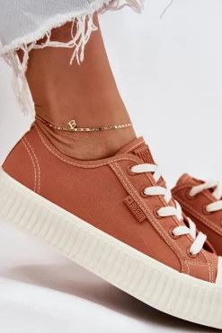 Outlet Big Star Shoes Materiałowe Trampki Damskie Na Platformie Big Star RR274778 Pomarańczowe Pomarańczowy