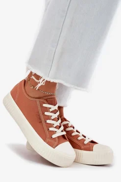 Outlet Big Star Shoes Materiałowe Trampki Damskie Na Platformie Big Star RR274778 Pomarańczowe Pomarańczowy