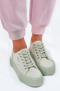Big Star Shoes Trampki Damskie Big Star|Trampki Damskie Niskie*Materiałowe Trampki Damskie Big Star RR274408 Zielone