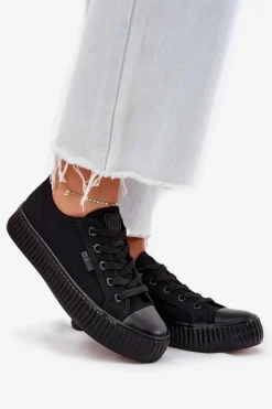 Big Star Shoes Trampki Damskie Big Star|Trampki Damskie Niskie*Materiałowe Trampki Damskie Na Platformie Big Star RR274775 Czarne Czarny