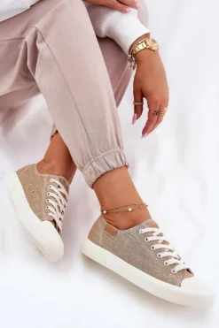 Damskie Big Star Shoes Materiałowe Trampki Damskie Big Star RR274795 Beżowe