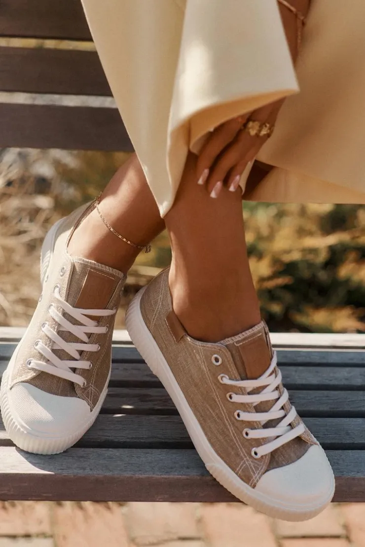 Damskie Big Star Shoes Materiałowe Trampki Damskie Big Star RR274795 Beżowe