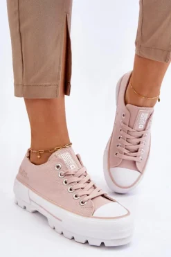 Damskie Big Star Shoes Materiałowe Trampki Na Platformie Big Star LL274151 Nude