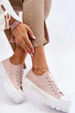 Damskie Big Star Shoes Materiałowe Trampki Na Platformie Big Star LL274151 Nude