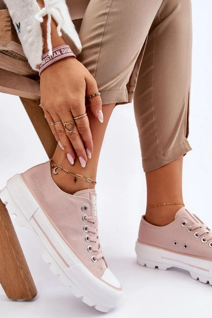 Damskie Big Star Shoes Materiałowe Trampki Na Platformie Big Star LL274151 Nude