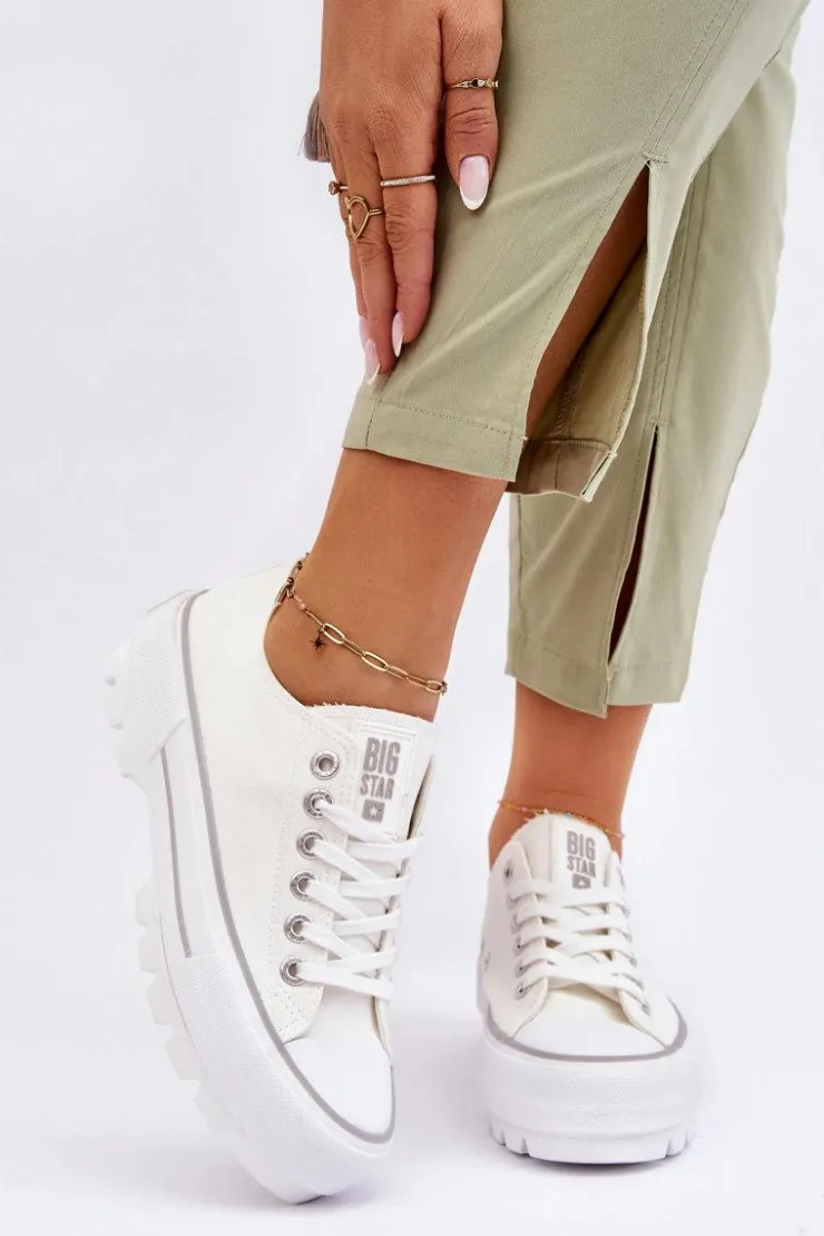 Discount Big Star Shoes Materiałowe Trampki Na Platformie Big Star LL274150 Białe Biały