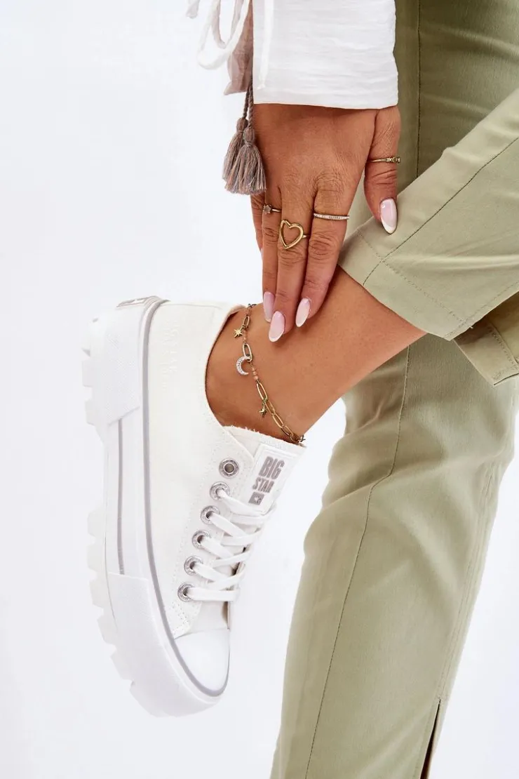 Discount Big Star Shoes Materiałowe Trampki Na Platformie Big Star LL274150 Białe Biały