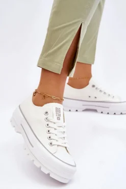 Discount Big Star Shoes Materiałowe Trampki Na Platformie Big Star LL274150 Białe Biały