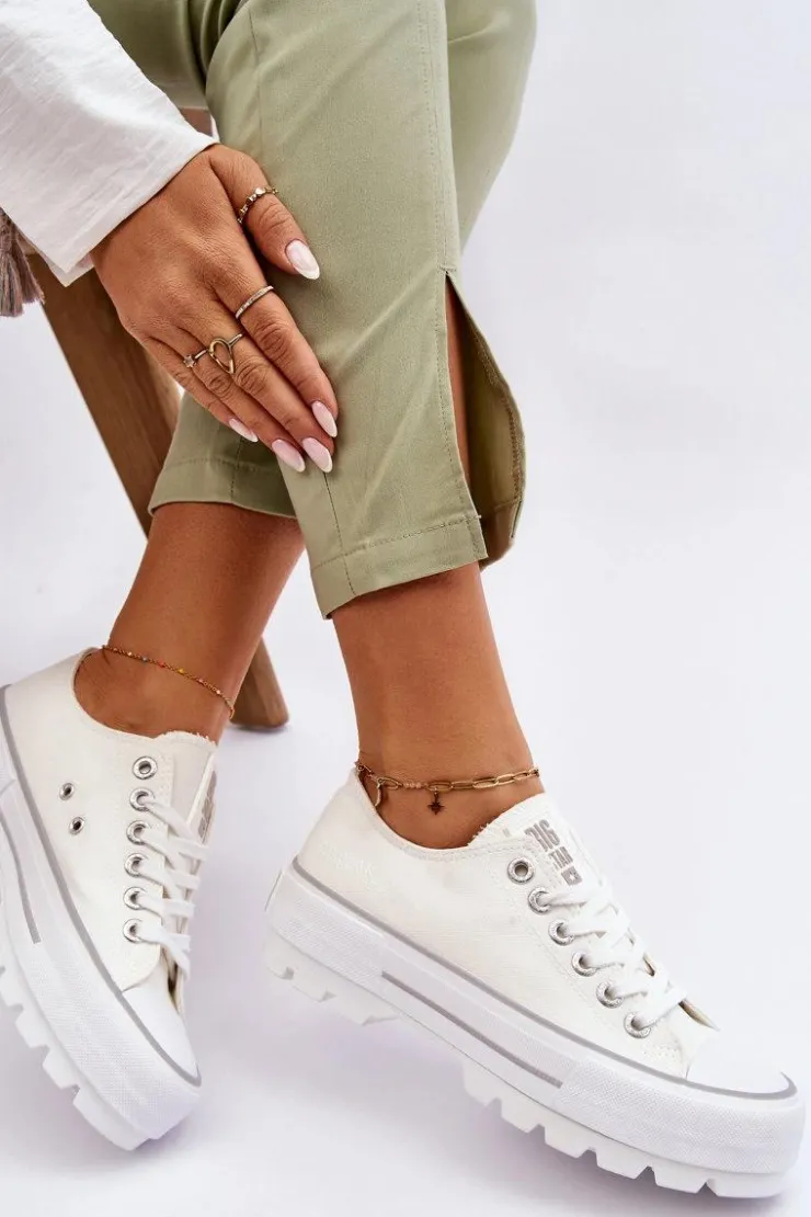 Discount Big Star Shoes Materiałowe Trampki Na Platformie Big Star LL274150 Białe Biały