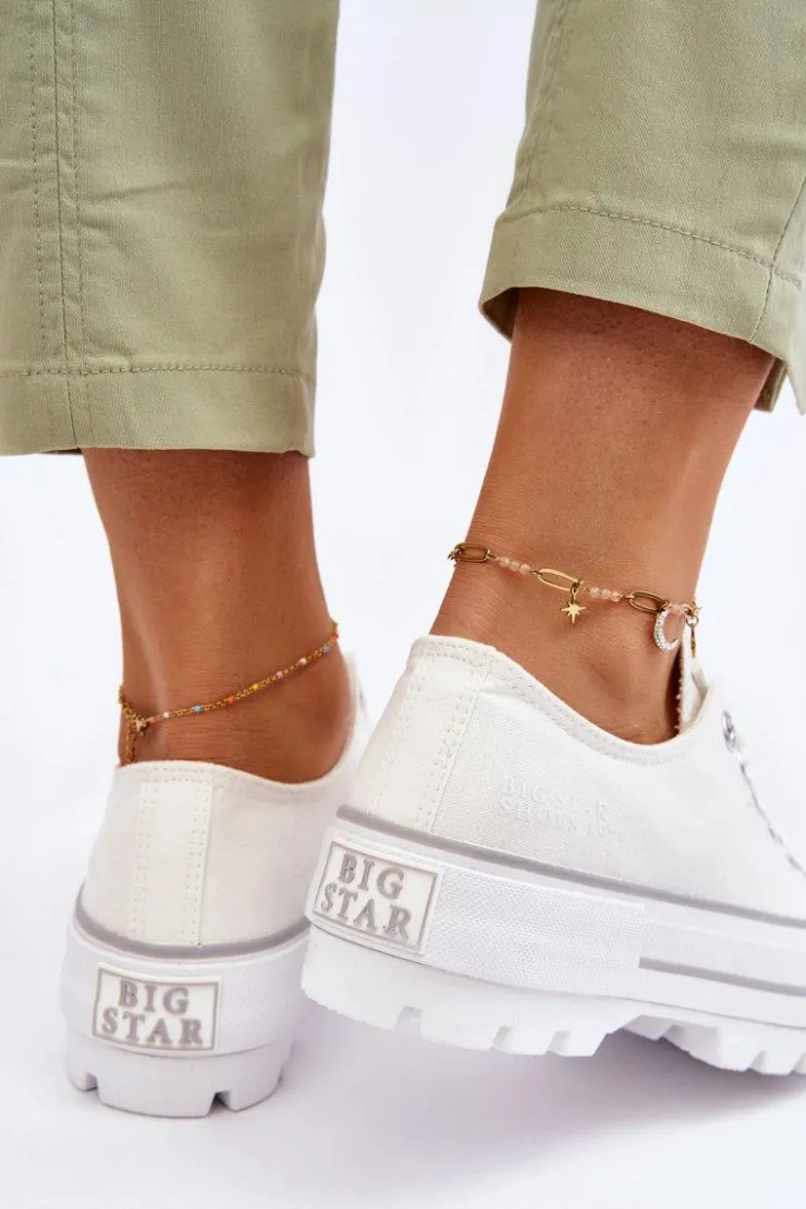 Discount Big Star Shoes Materiałowe Trampki Na Platformie Big Star LL274150 Białe Biały