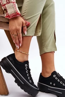 Best Big Star Shoes Materiałowe Trampki Na Platformie Big Star LL274149 Czarne