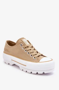 Big Star Shoes Trampki Damskie Big Star|Trampki Damskie Niskie*Materiałowe Trampki Na Platformie Big Star LL274154 Beżowe