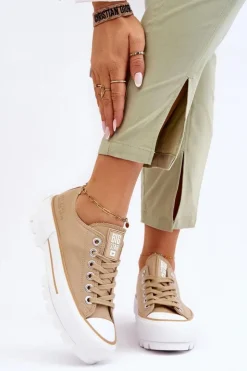 Big Star Shoes Trampki Damskie Big Star|Trampki Damskie Niskie*Materiałowe Trampki Na Platformie Big Star LL274154 Beżowe