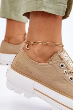 Big Star Shoes Trampki Damskie Big Star|Trampki Damskie Niskie*Materiałowe Trampki Na Platformie Big Star LL274154 Beżowe