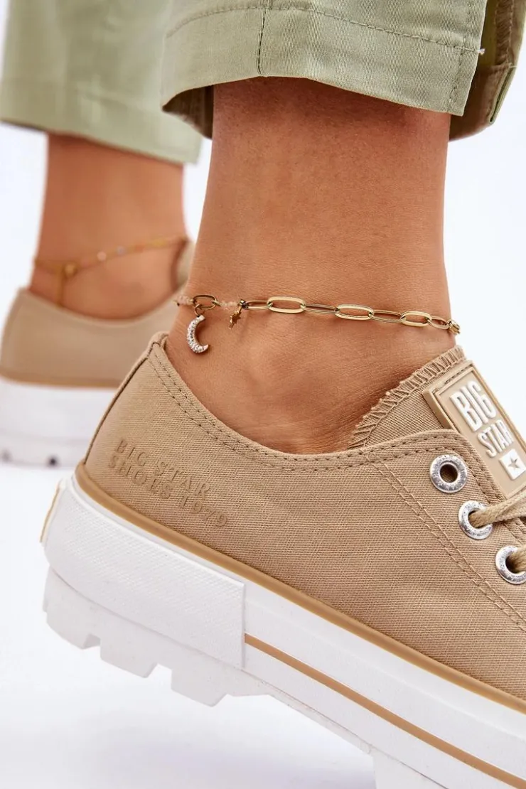 Big Star Shoes Trampki Damskie Big Star|Trampki Damskie Niskie*Materiałowe Trampki Na Platformie Big Star LL274154 Beżowe