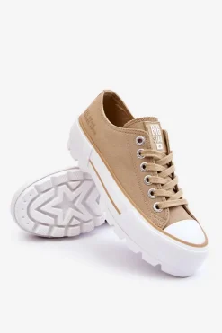 Big Star Shoes Trampki Damskie Big Star|Trampki Damskie Niskie*Materiałowe Trampki Na Platformie Big Star LL274154 Beżowe