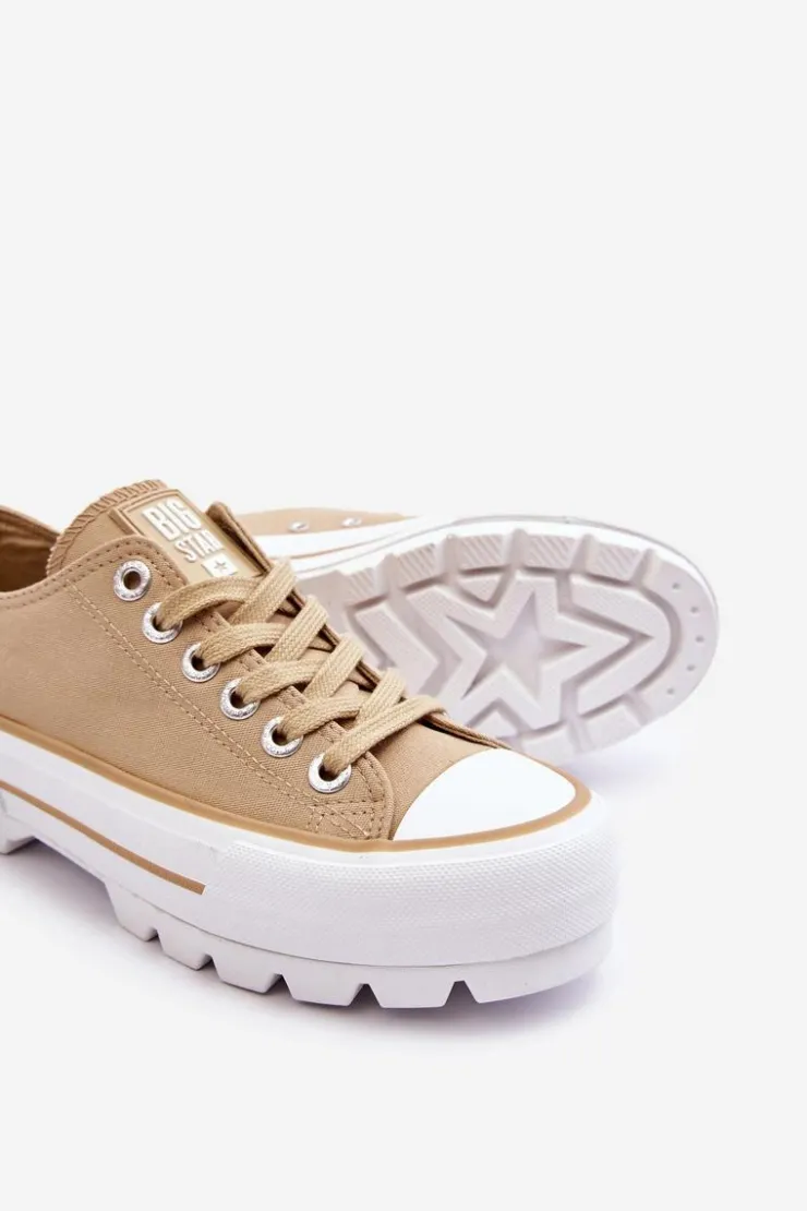 Big Star Shoes Trampki Damskie Big Star|Trampki Damskie Niskie*Materiałowe Trampki Na Platformie Big Star LL274154 Beżowe