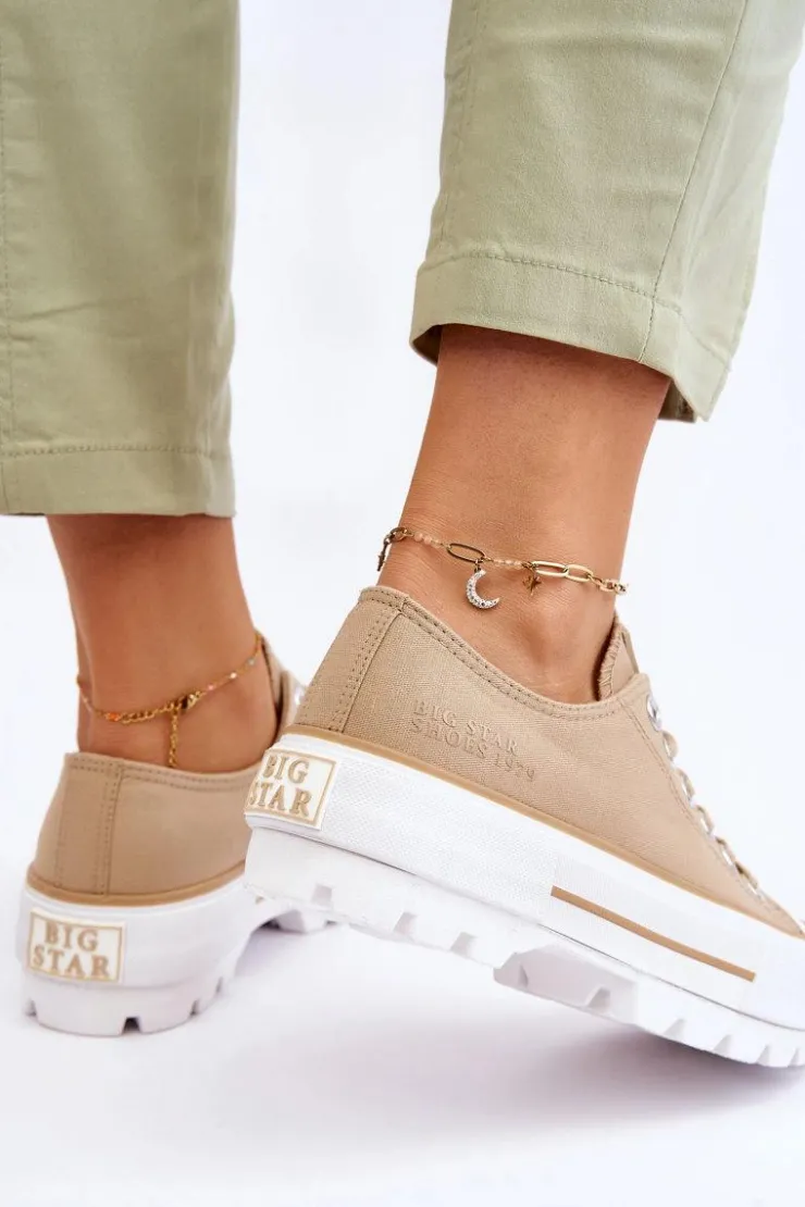 Big Star Shoes Trampki Damskie Big Star|Trampki Damskie Niskie*Materiałowe Trampki Na Platformie Big Star LL274154 Beżowe