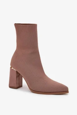 Boto Materiałowe Wsuwane Botki Damskie Na Słupku Beżowe Virelle Beżowy