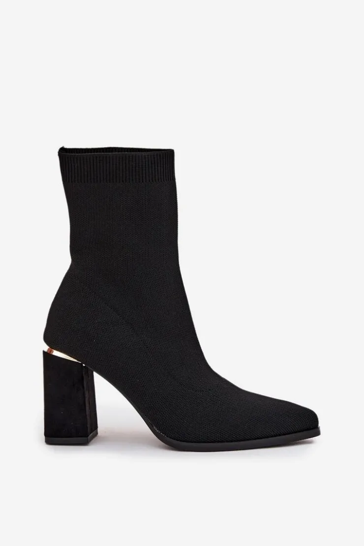 Damskie Boto Materiałowe Wsuwane Botki Damskie Na Słupku Czarne Virelle