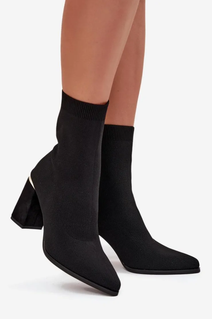 Damskie Boto Materiałowe Wsuwane Botki Damskie Na Słupku Czarne Virelle