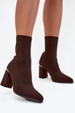 Discount Boto Materiałowe Wsuwane Botki Damskie Na Słupku Czekoladowe Virelle
