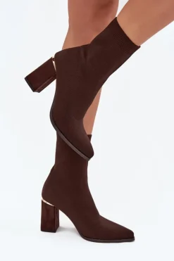 Discount Boto Materiałowe Wsuwane Botki Damskie Na Słupku Czekoladowe Virelle