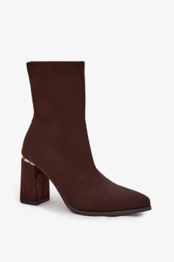 Discount Boto Materiałowe Wsuwane Botki Damskie Na Słupku Czekoladowe Virelle
