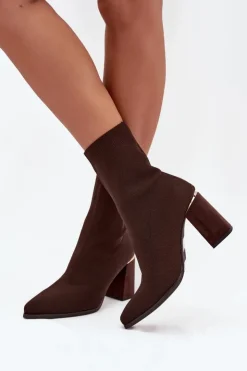 Discount Boto Materiałowe Wsuwane Botki Damskie Na Słupku Czekoladowe Virelle
