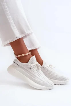 Hot Boto Materiałowe Wsuwane Buty Sportowe Damskie Białe Nelmarie