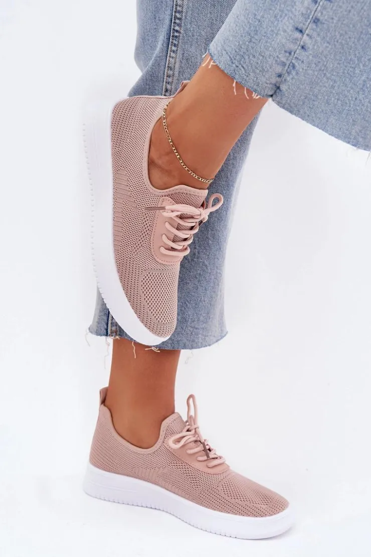 Boto Sneakersy Damskie*Materiałowe Wsuwane Buty Sportowe Na Platformie Damskie Różowe Kalyra Różowy