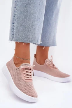 Boto Sneakersy Damskie*Materiałowe Wsuwane Buty Sportowe Na Platformie Damskie Różowe Kalyra Różowy