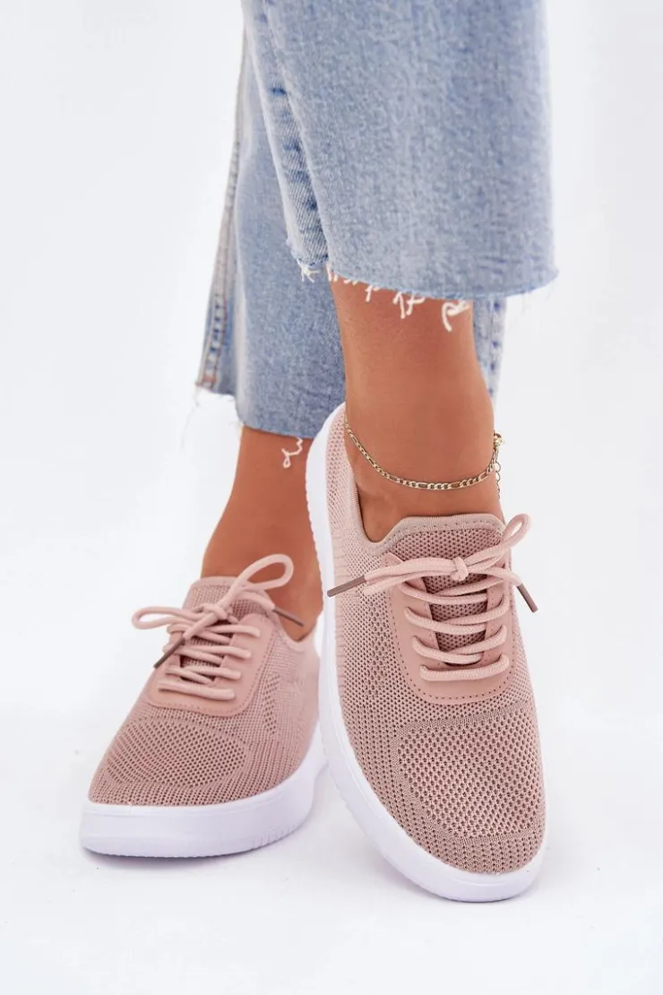Boto Sneakersy Damskie*Materiałowe Wsuwane Buty Sportowe Na Platformie Damskie Różowe Kalyra Różowy