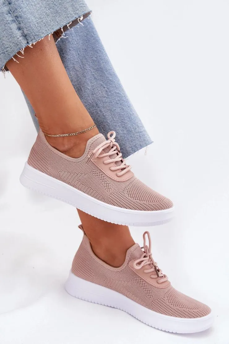Boto Sneakersy Damskie*Materiałowe Wsuwane Buty Sportowe Na Platformie Damskie Różowe Kalyra Różowy